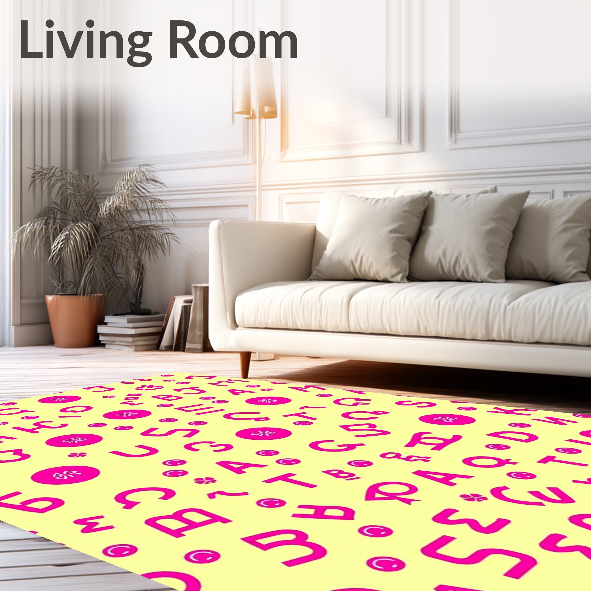 Bright Pink Alphabet Collage Background Rug