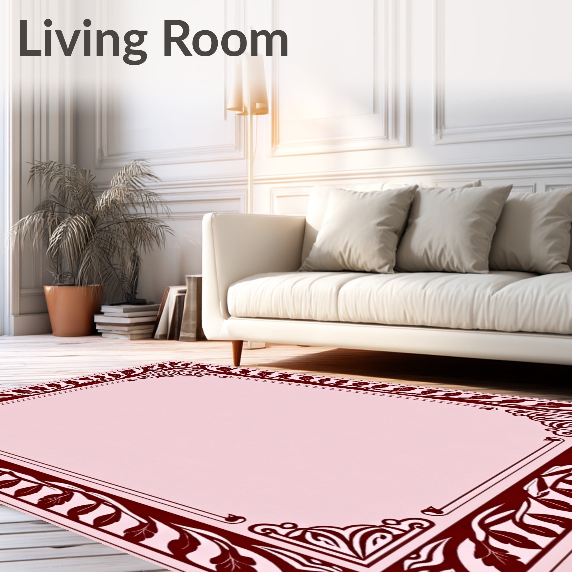 Deep Red Natural Foliage Border Rug
