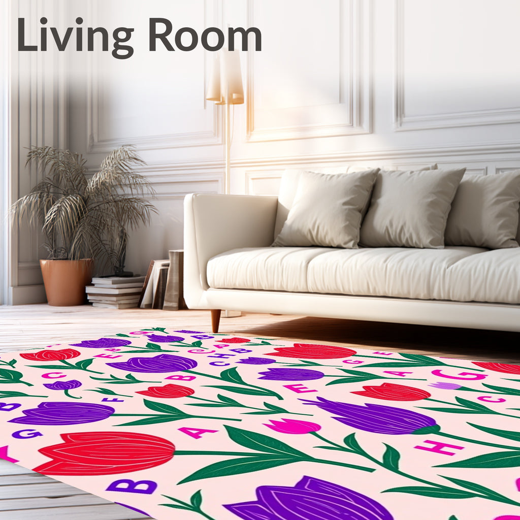 Vibrant Tulip Alphabet Garden Rug