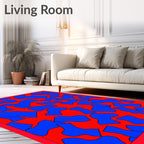 Vivid Red Blue Organic Forms Rug