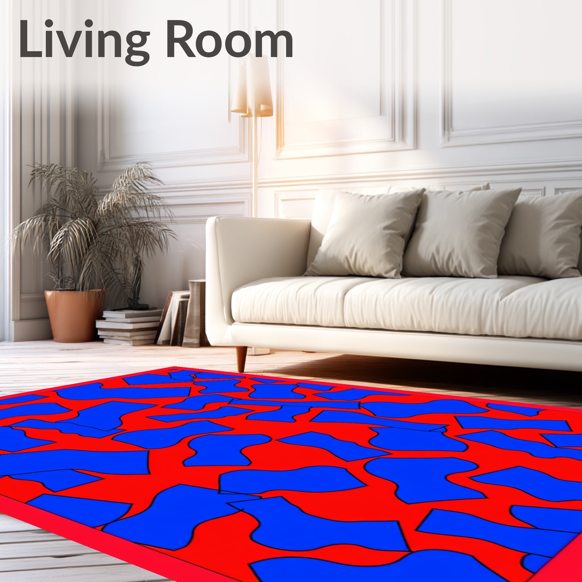 Vivid Red Blue Organic Forms Rug