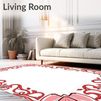 Coral Red Art Nouveau Floral Frame Rug