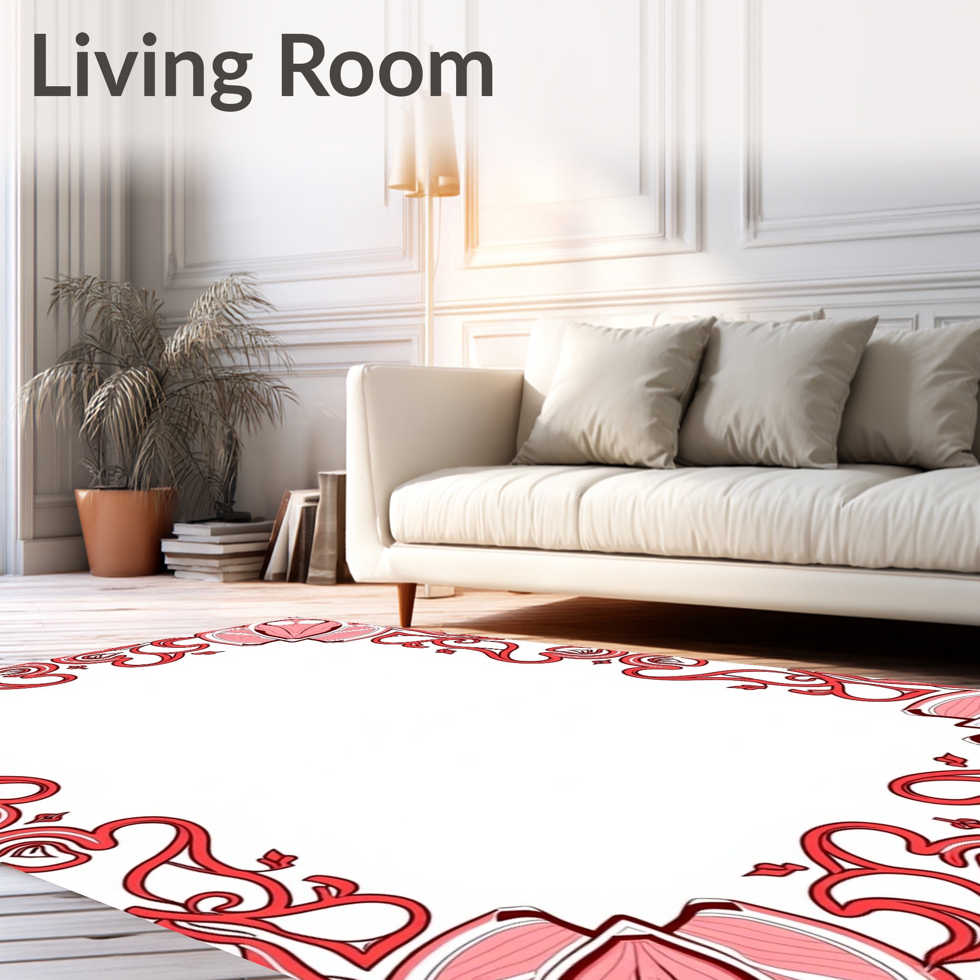 Coral Red Art Nouveau Floral Frame Rug