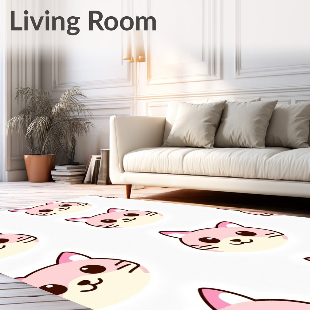 Cute Pink Kitten Faces Repeating Pattern Rug