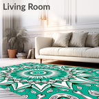 Vibrant Teal White Medallion Mandala Rug