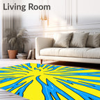 Vibrant Yellow Blue Burst Rug