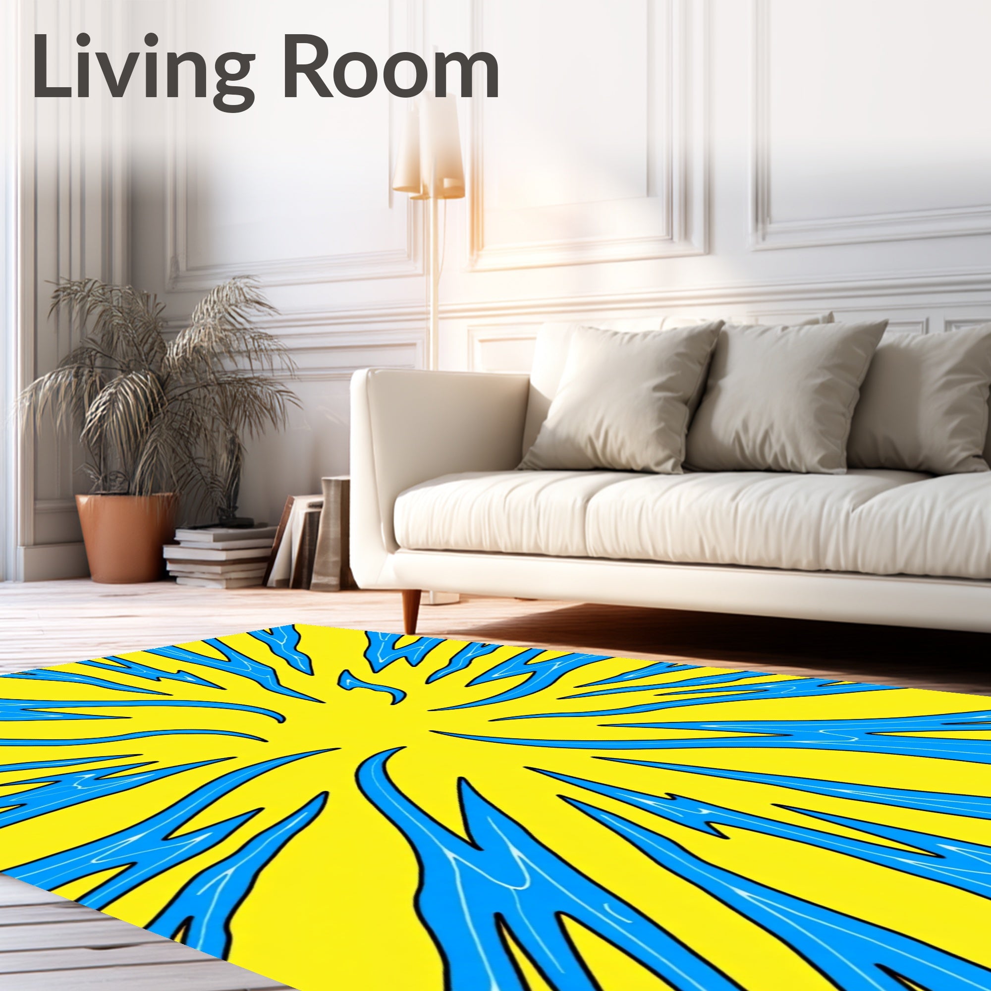 Vibrant Yellow Blue Burst Rug