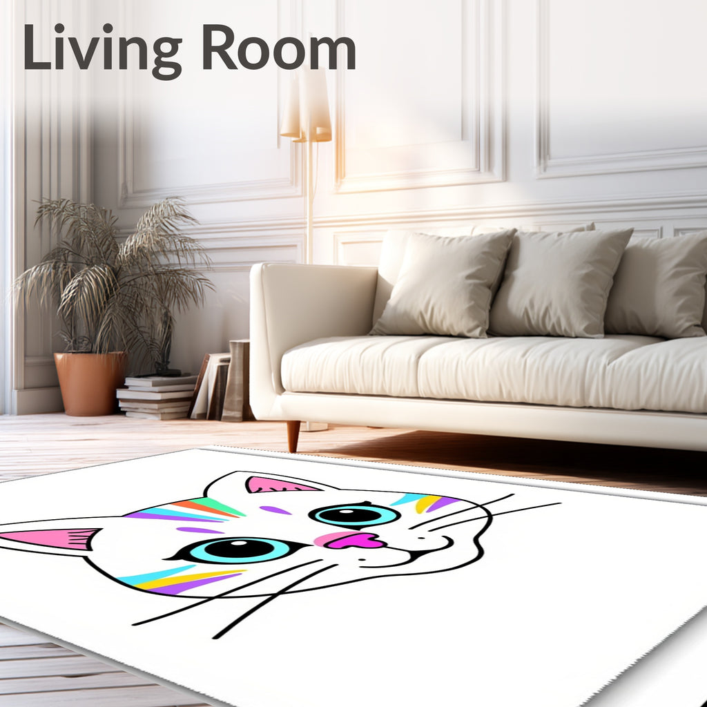 Rainbow Cat Face Portrait Rug