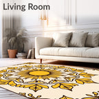 Golden Sunburst Floral Mandala Rug