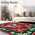 Crimson Green Bee Emblem Frame Rug