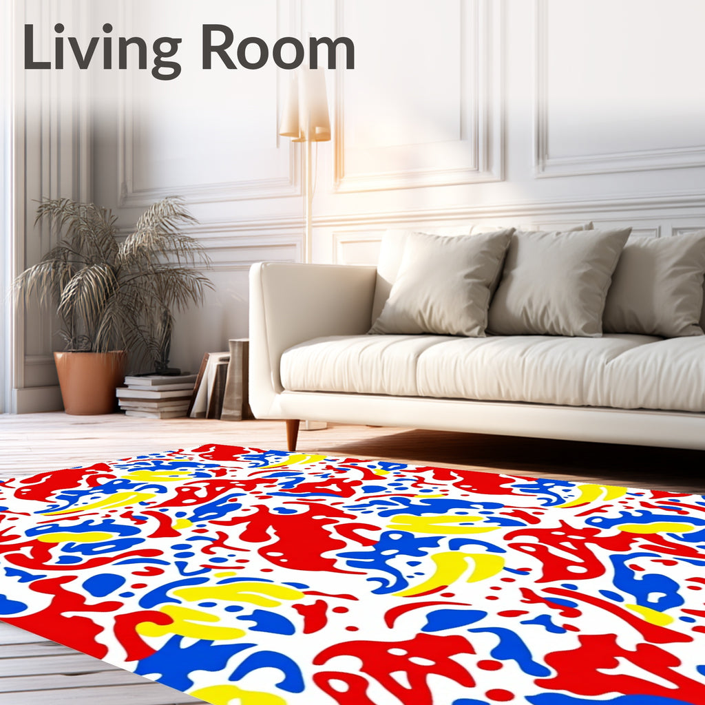 Bold Red Blue Yellow Abstract Splatter Rug