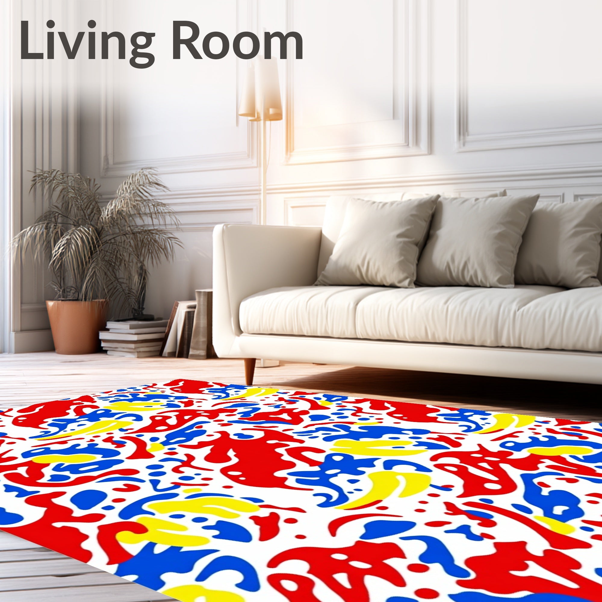 Bold Red Blue Yellow Abstract Splatter Rug