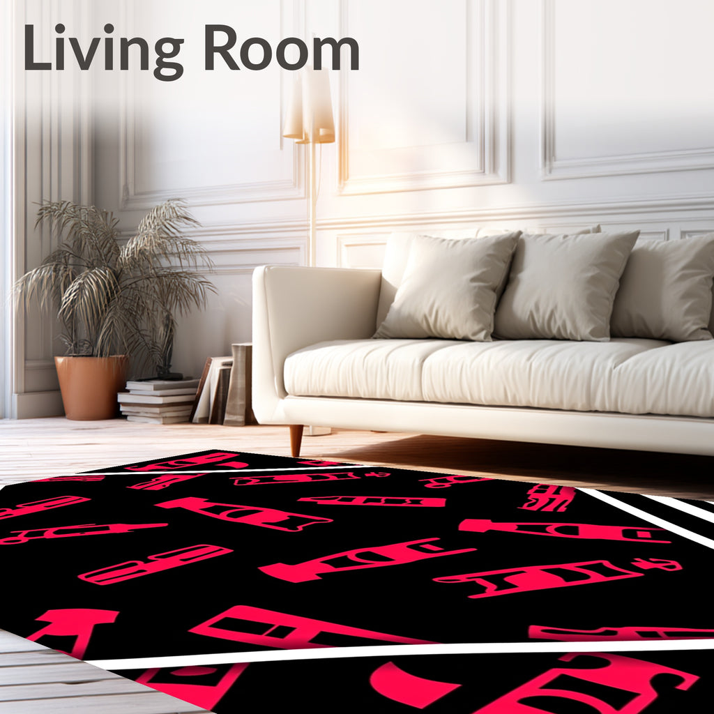 Retro Red Abstract Forms Rug