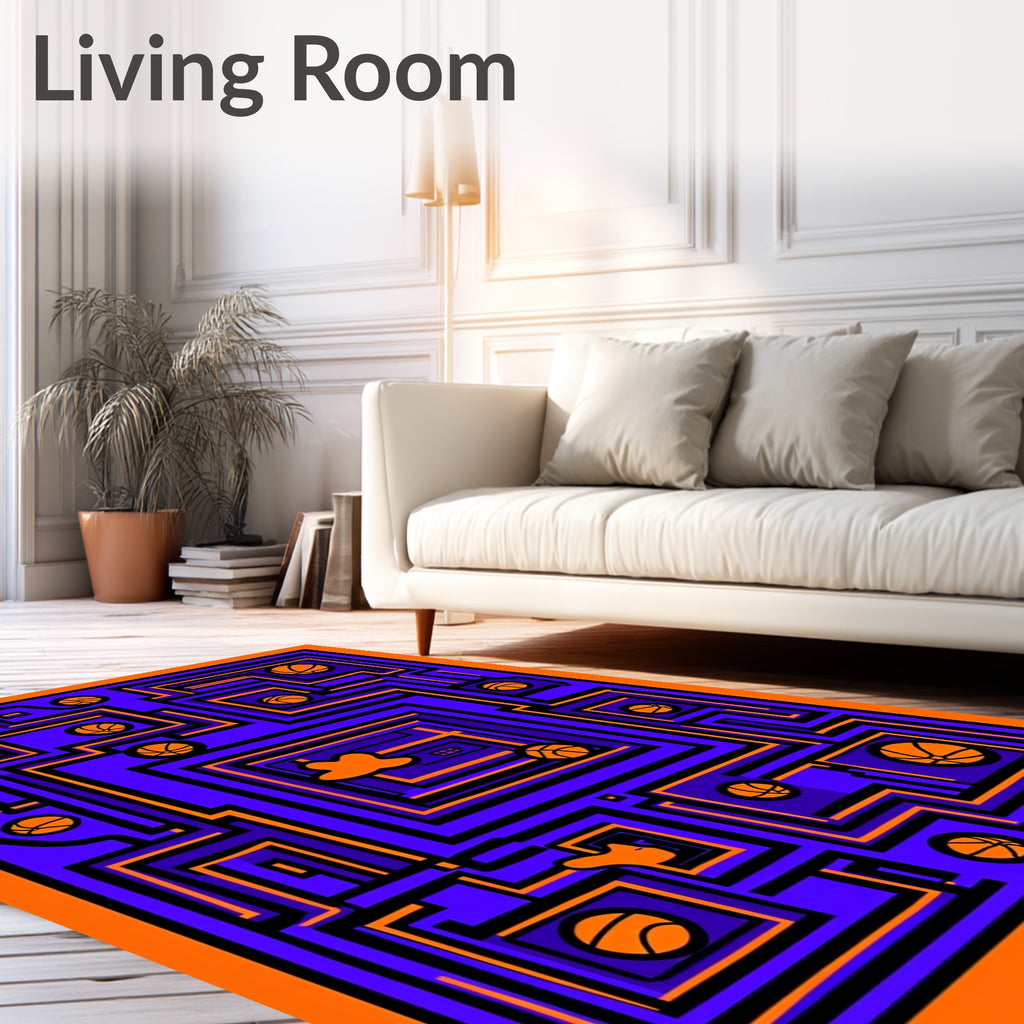 Vibrant Orange Basketball Maze Rug
