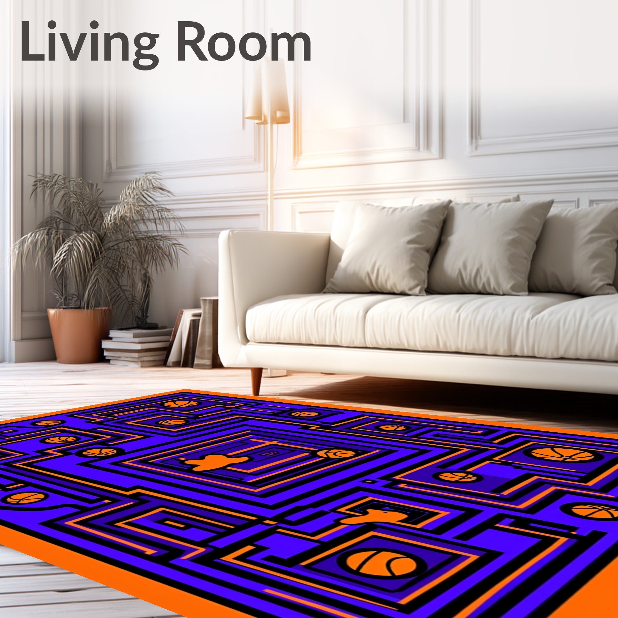 Vibrant Orange Basketball Maze Rug