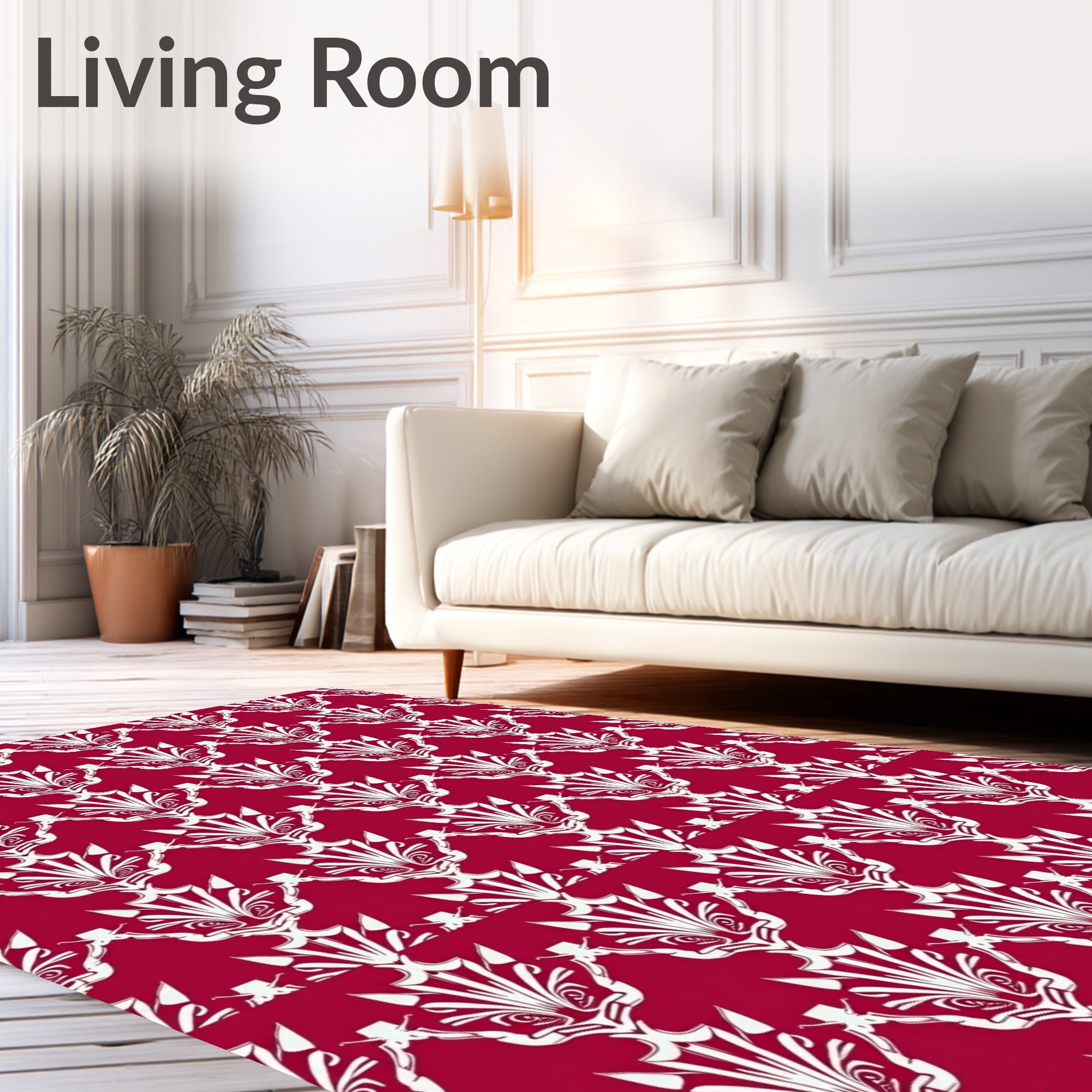 Crimson White Art Deco Fan Rug