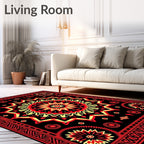 Crimson Yellow Sunburst Mandala Rug