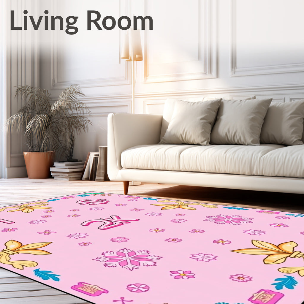 Pink Floral Medallion Corner Accents Rug