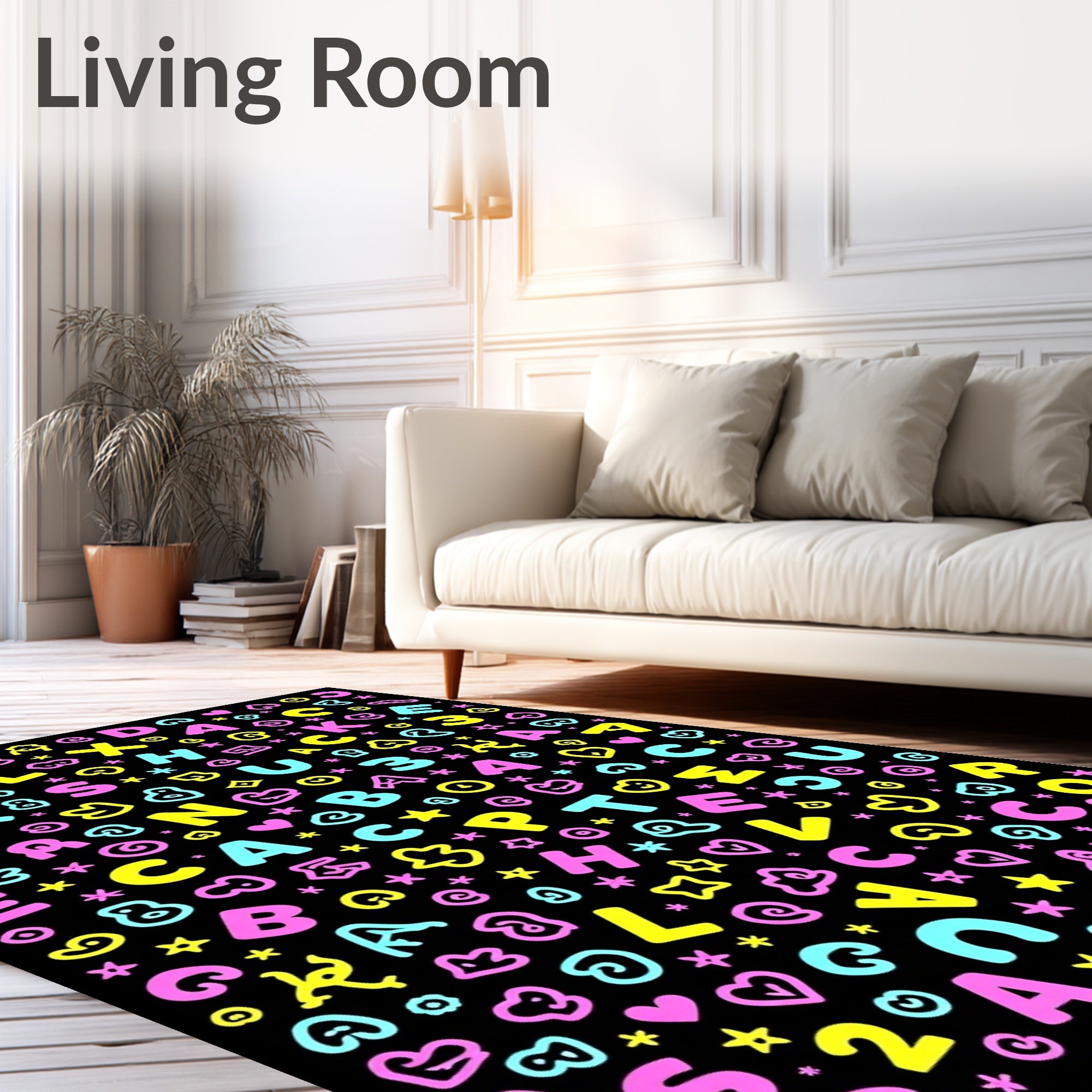 Playful Alphabet Hearts Stars Scatter Rug