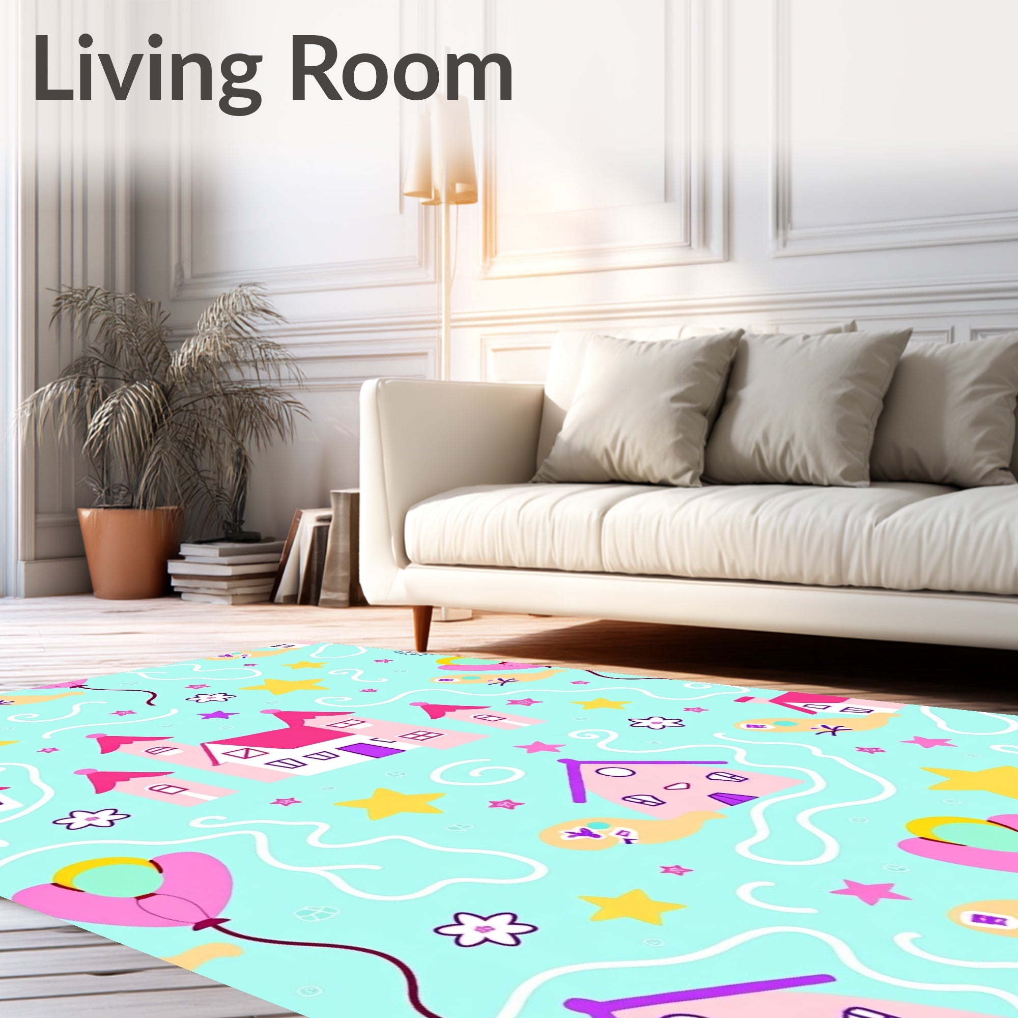 Pink Pastel Castle Whimsical Star Rug