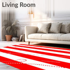 Crimson White Abstract Swirl Stripe Rug