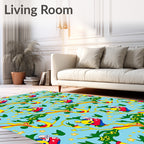 Whimsical Yellow Tree Bears Blue Sky Rug