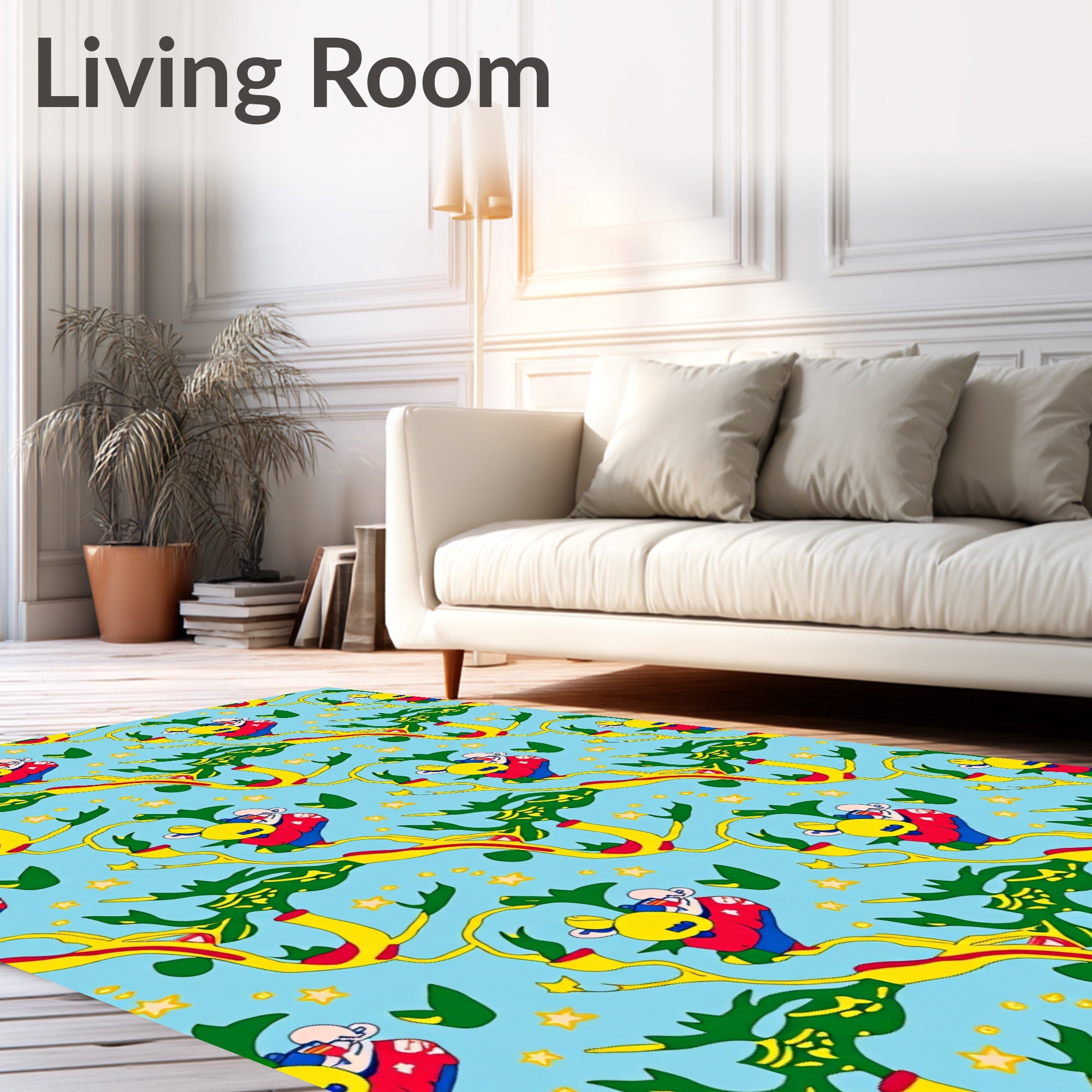 Whimsical Yellow Tree Bears Blue Sky Rug