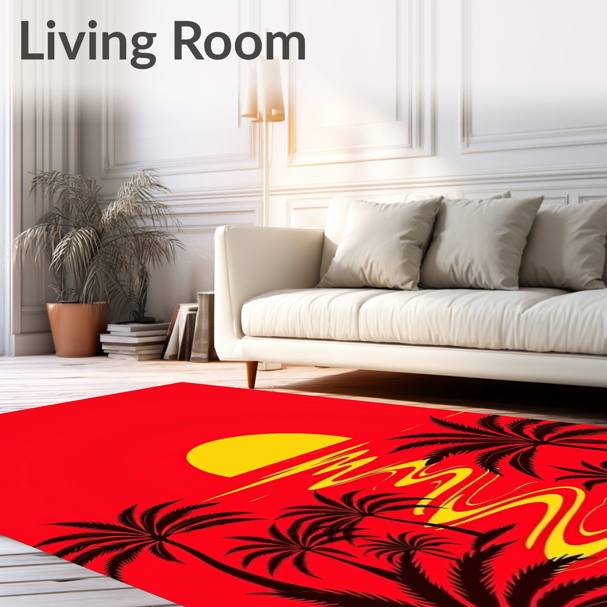Dramatic Red Tropical Sunset Palms Rug