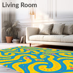 Playful Blue Swirl Yellow Maze Rug