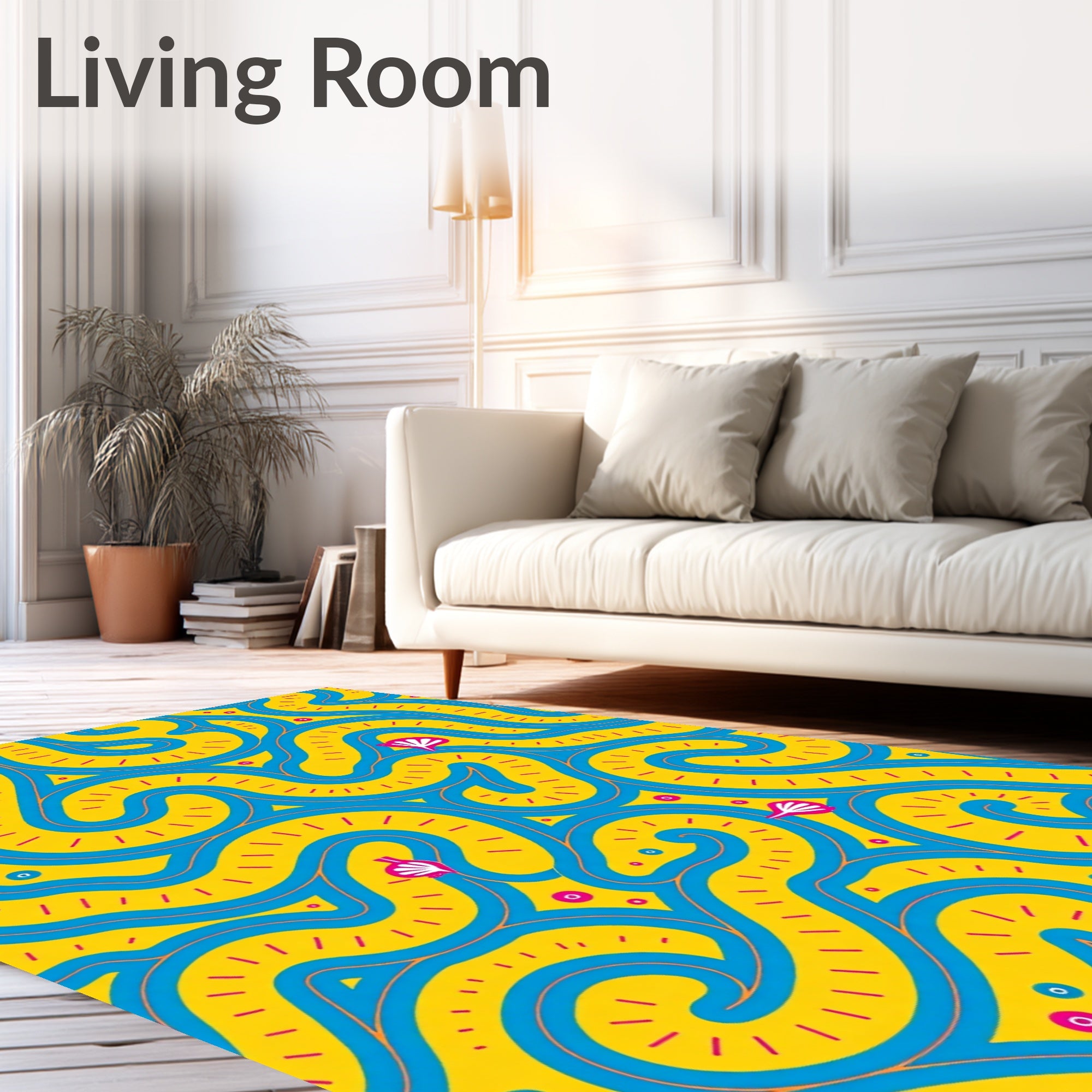 Playful Blue Swirl Yellow Maze Rug
