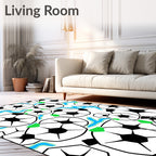 Dynamic Soccer Balls Blue Wave Accents Rug