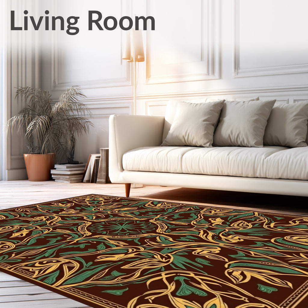 Art Nouveau Golden Green Floral Rug