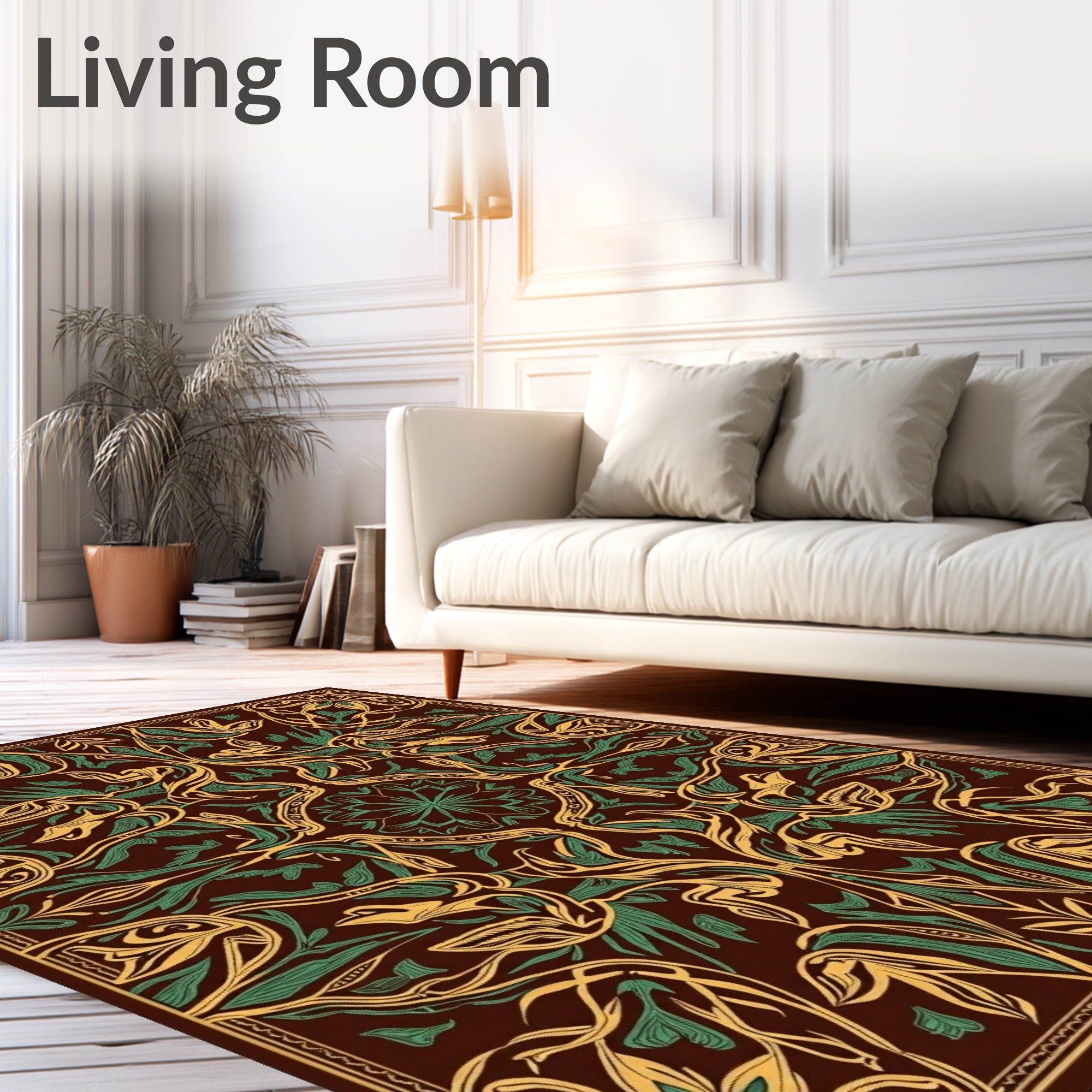 Art Nouveau Golden Green Floral Rug