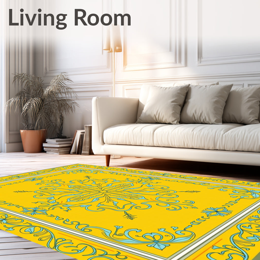 Golden Yellow Filigree Floral Medallion Rug