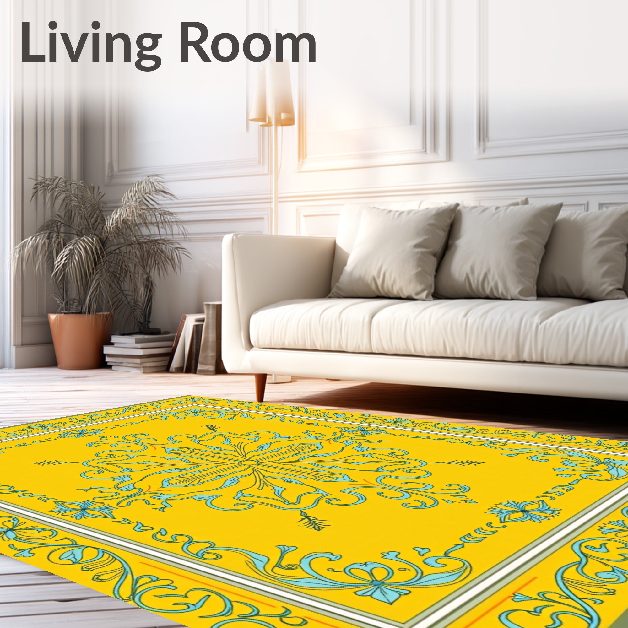 Golden Yellow Filigree Floral Medallion Rug