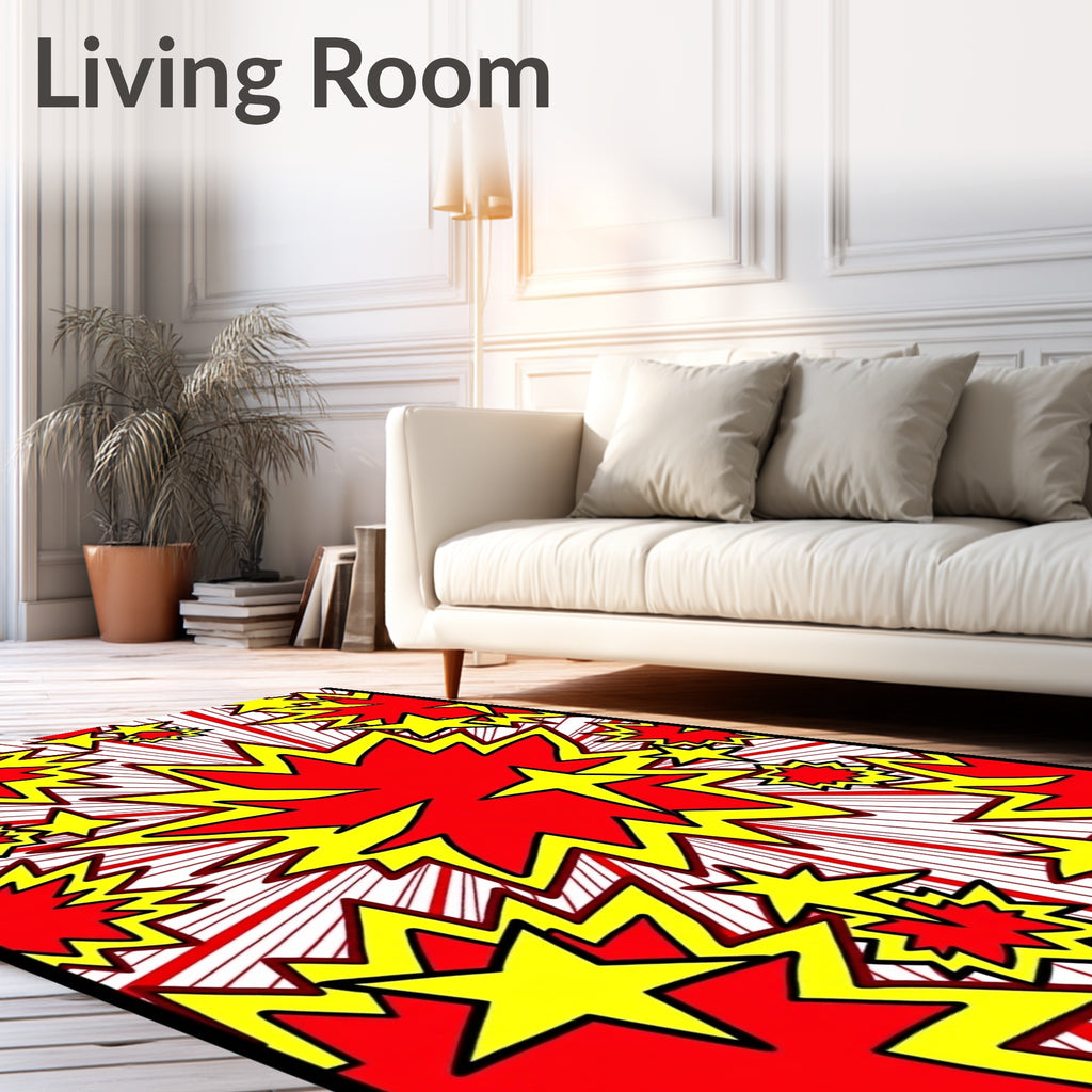 Explosive Red Yellow Starburst Rug