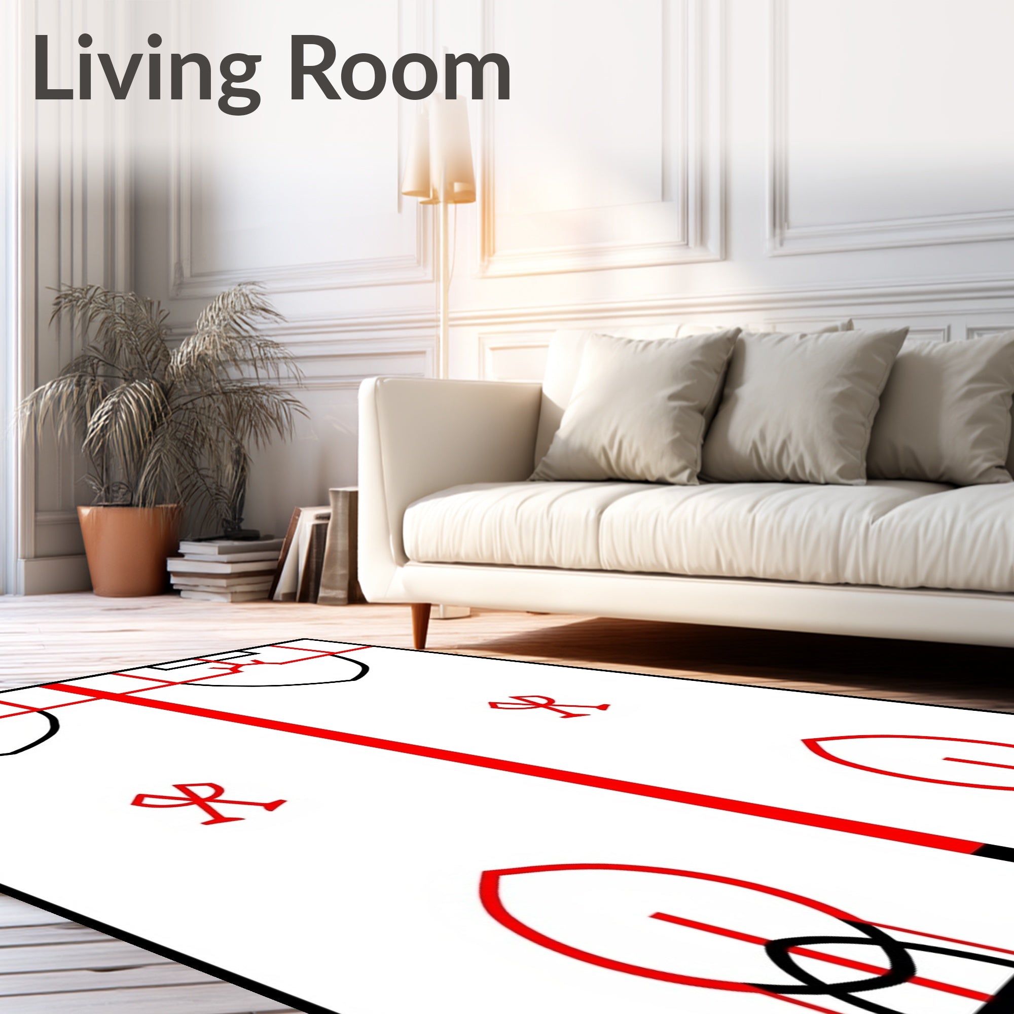 Red Hockey Arena Geometric Rug