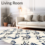 Dark Blue Abstract Whimsical Birds Rug