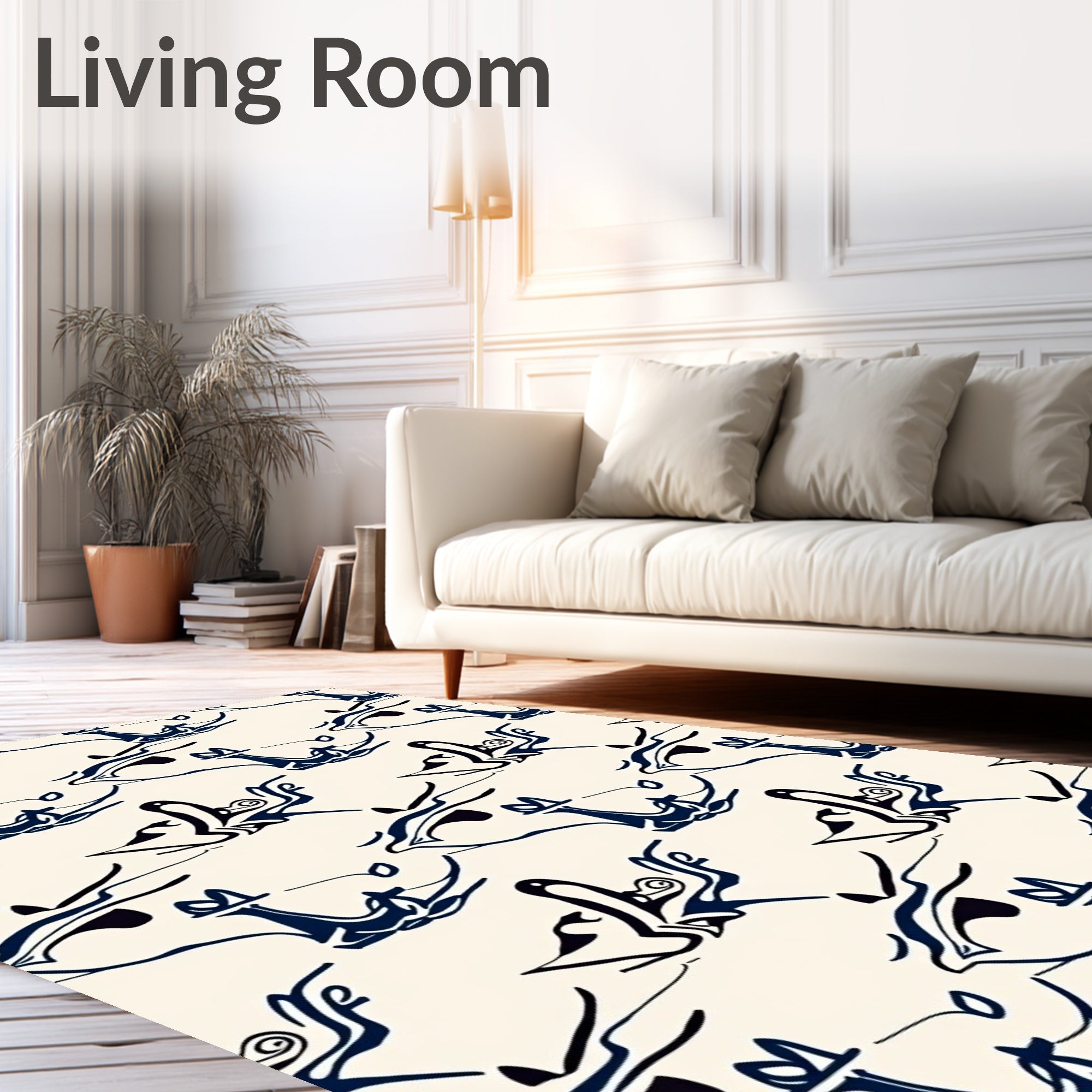 Dark Blue Abstract Whimsical Birds Rug