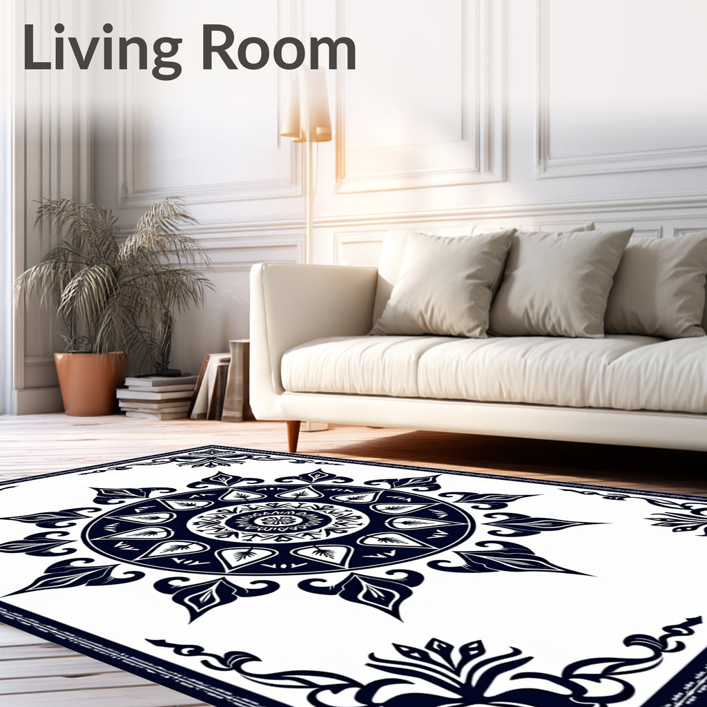 Midnight Blue Floral Mandala Sun Rug