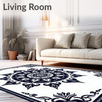 Midnight Blue Floral Mandala Sun Rug