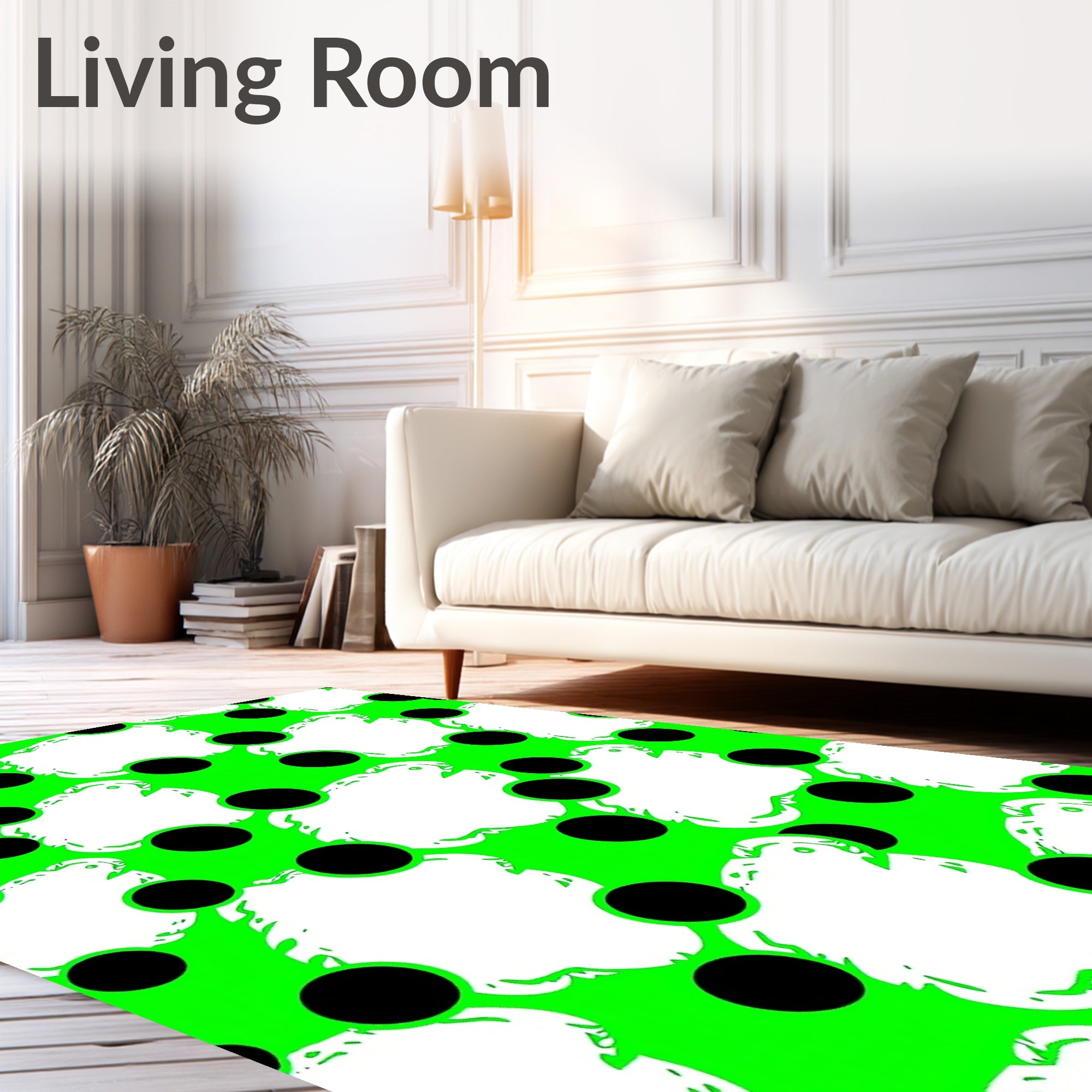 Bright Lime Green Polka Dot Dove Rug