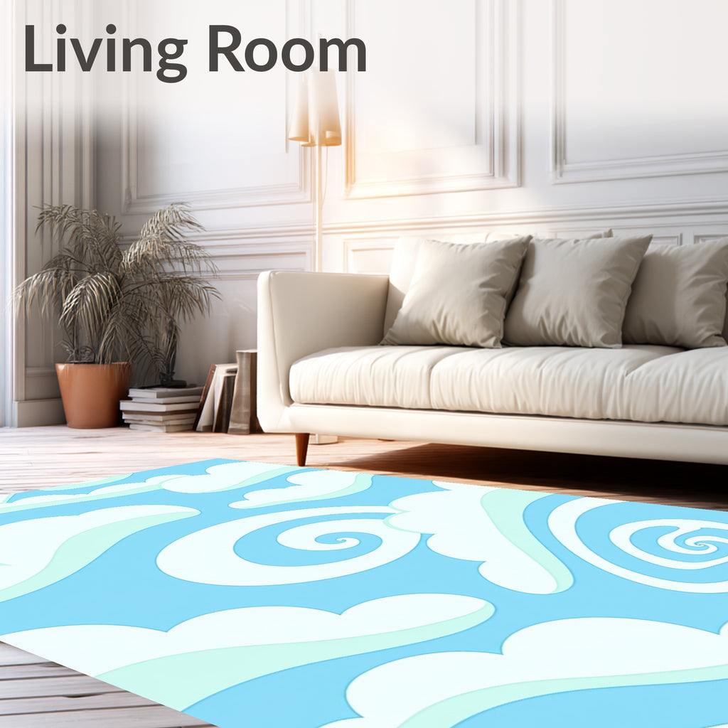 Whimsical White Swirl Clouds Sky Rug