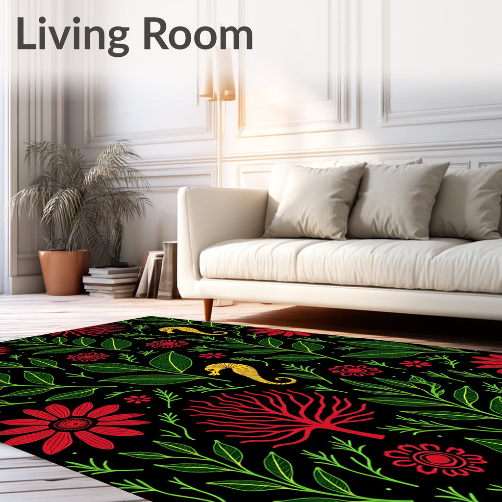 Whimsical Seahorse Floral Coral Garden Rug