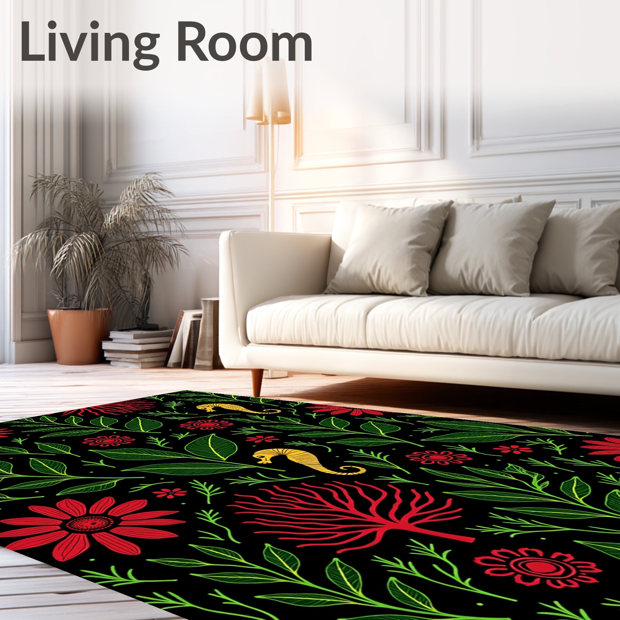 Whimsical Seahorse Floral Coral Garden Rug