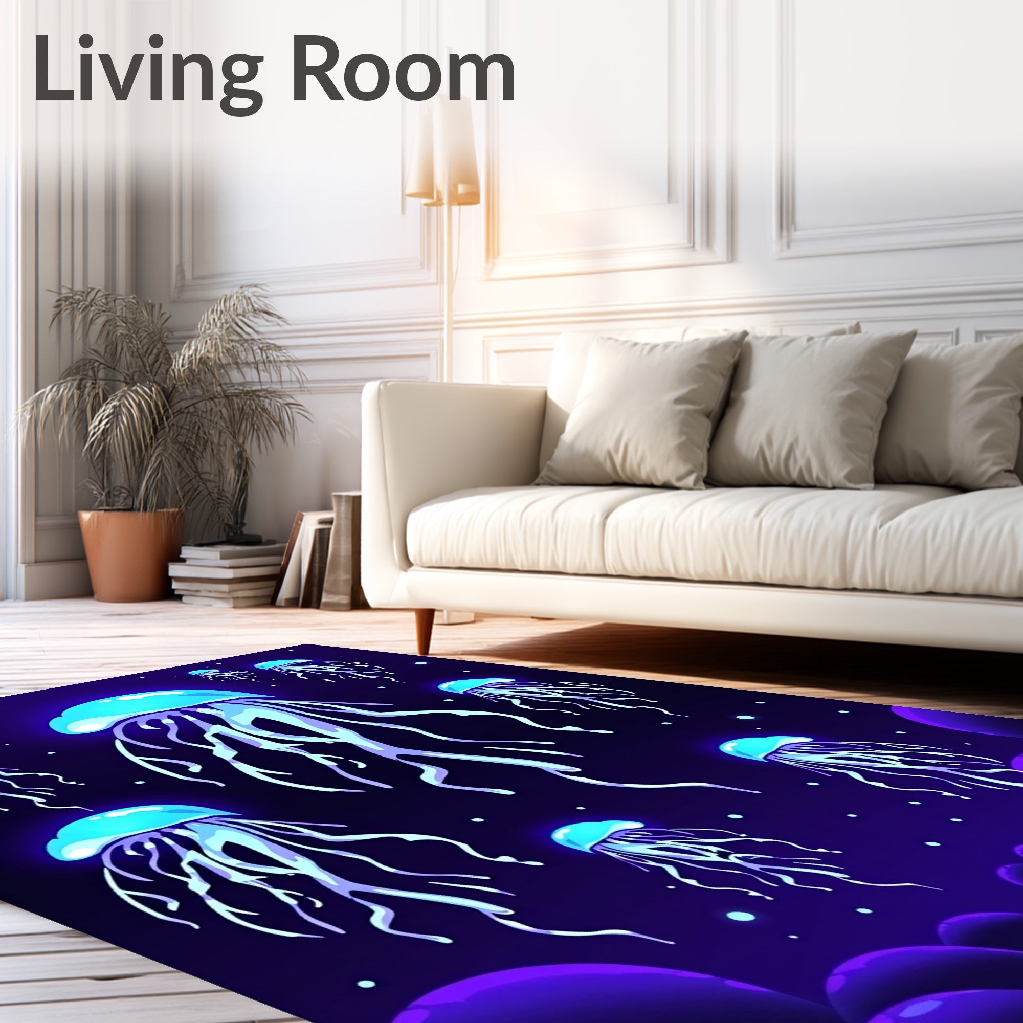 Electric Blue Jellyfish Deep Sea Swirl Rug