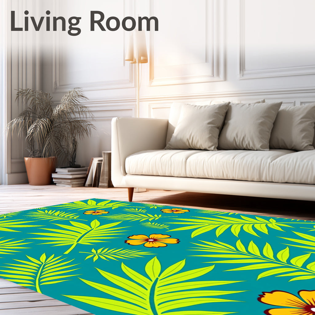 Tropical Teal Palm Leaf Flower Rug