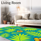 Tropical Teal Palm Leaf Flower Rug
