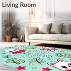 Cute Kitty Red Outfit Flowers Stars Rug