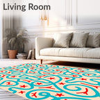 Whimsical Red Star Turquoise Swirl Rug